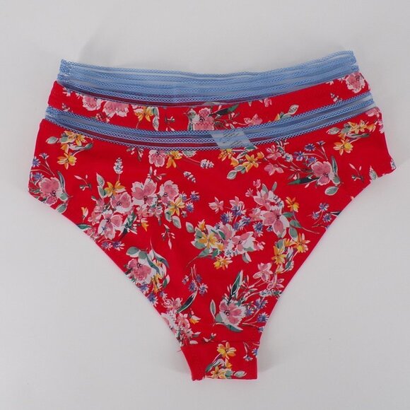 Jessica Simpson Swim Bottom High Waisted Red Floral with Lace Trim. EUC. Size S - Picture 6 of 7